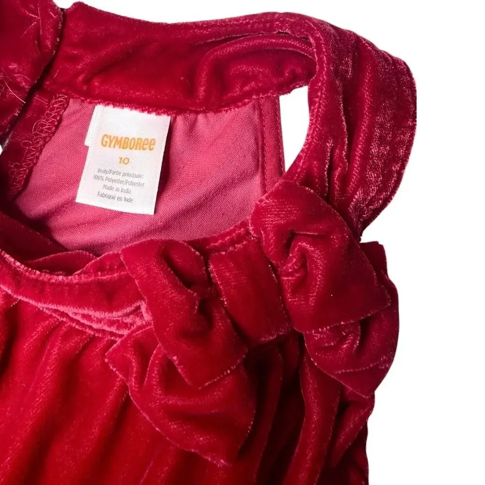 Gymboree Red Velvet Jumpsuit Girls 10 Holiday Christmas Red Velvet Bow Collar